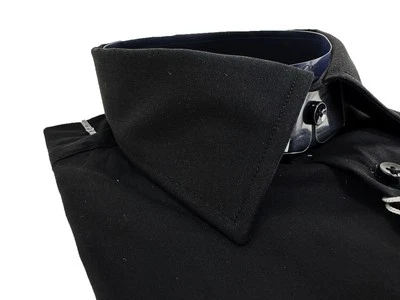 Camicia uomo sartoriale Ugo Venturini cotone regular fit nero Made in Italy - Immagine 1 di 4