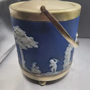 Antique Wedgwood Jasperware Handled Biscuit Barrel or Jar With Lid - Picture 1 of 11