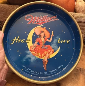 Vintage Miller High Life Beer Advertising 13" Girl on the Moon Metal Tray F-303 - Picture 1 of 6
