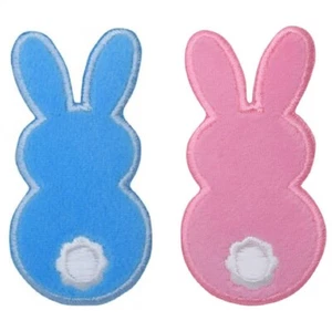 Bunny Applique Patch Set - Fuzzy Blue Pink Easter Rabbit 2.75" (2-Pack, Iron on) - Picture 1 of 1