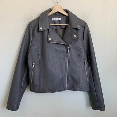 Chaqueta Moto New York Company Gris Guijarro Imitación Cuero Bolsillos Cremallera Completa Talla L Foto 1 de 4