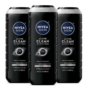 NIVEA MEN Active Clean Body Wash with Natural Charcoal for Normal to Oily Ski... - Picture 1 of 9