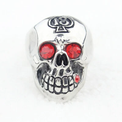 Men's Red Eyes Cigar CZ 316L Stainless Steel Skull Biker Ring Men's Jewelry - Image 1 of 4