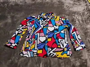 Big Dart Shirt Womens M Button Up Colorful Abstract Geometric Art To Wear Artsy  - Picture 1 of 8