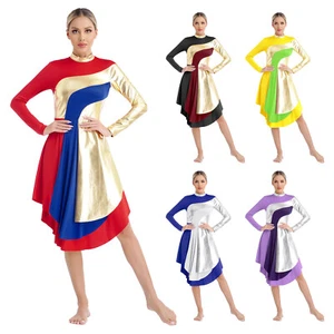 Womens Praise Mock Neck Dress Church Tunics Christian Dance Patchwork Worship - Picture 1 of 48