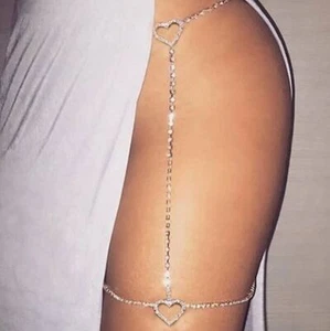 Sexy Rhinestone Heart Leg Thigh Chain Jewelry for Women Shining Crystal Harness - Picture 1 of 20