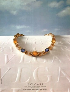 1986 Bvlgari Jewelry Print Ad Diamonds Gold Sapphire Citrine necklace clouds - Picture 1 of 1