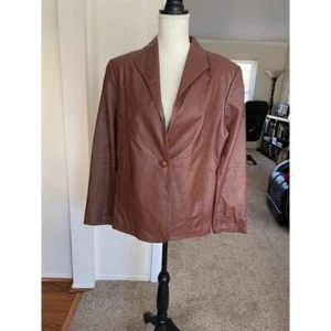 David Benjamin Leather Jacket Size 14 Brown Open Relaxed Fit Boxy - Picture 1 of 9