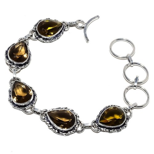VALENTINO Bracciale in argento sterling 925 con pietre preziose topazio fumé naturale 7 8" S128