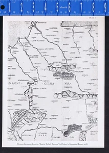 Ancient West Germany, Ptolemy 1478, Quarta Europae Tabula, Geographia- Map Print - Picture 1 of 1