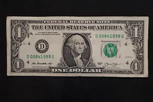 ONE DOLLAR FANCY BIRTHDAY/ANNIVERSARY NOTE AUG 4, 1998 SN #D 00841998 G - Picture 1 of 2