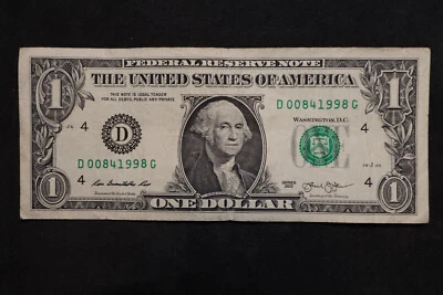ONE DOLLAR FANCY BIRTHDAY/ANNIVERSARY NOTE AUG 4, 1998  SN #D 00841998 G - Image 1 of 2