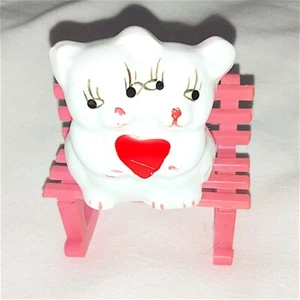coppia orsi orsetti in porcellana su panchina rosa anni 80 kawaii san valentino - Imagen 1 de 4