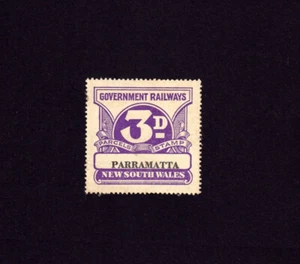 NSW RAILWAYS PARCELS STAMP 1948 PARRAMATTA 3d. PURPLE - MINT NEVER HINGED - Picture 1 of 2