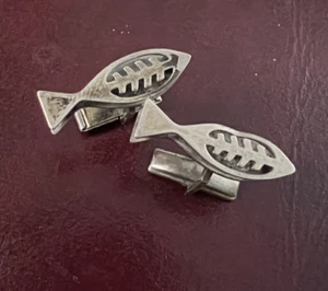 Vintage 925 Sterling Silver Fish Shaped Cufflinks - Picture 1 of 5