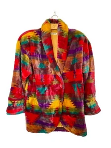 Donnybrook 80s Vintage Faux Fur Coat Colorway Rainbow Oversized USA Size M - Picture 1 of 9