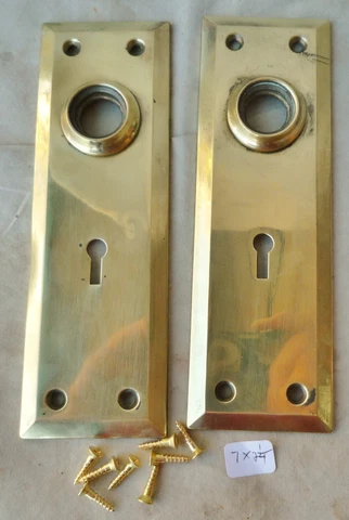 Door Knob Back Plates (pr) Stamped Brass Mission 7"h x 2 1/4"w  (wide) Cover