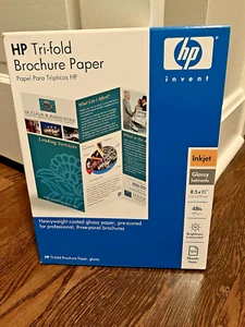 NIB HP Tri-Fold Broszura Papier, Błyszczący, Atramentowy, 100 arkuszy, 8,5"x11" Wstępnie punktowany - Zdjęcie 1 z 3