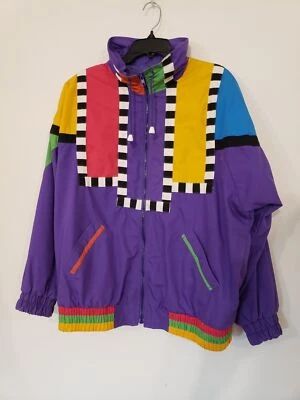 Vintage 80s 90s Purple Pink Geometric Colorblock Streetwear Jacket Womens Sz M L - Image 1 of 4