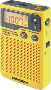 Sangean DT-400W Weather Alert Pocket Radio, AM/FM, Yellow - Picture 1 of 12