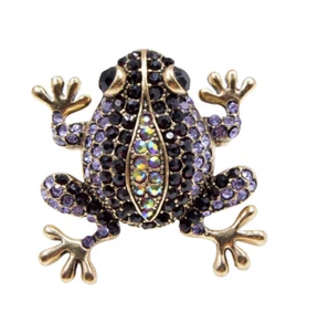 Broche bijou Grenouille Strass Cristal Violet et Noir, acier. - Imagen 1 de 3