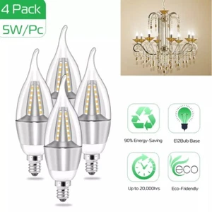 4Pcs LED Candelabra Bulb 5W 50W Replacement E12 Base 110V 3000K -6500K Warm/Cold - Picture 1 of 10