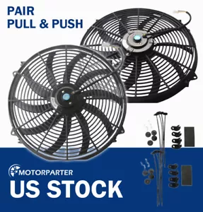 16 inch 10 blades Universal Slim Fan Push Pull Electric Radiator Cooling w/Mount - Foto 1 di 9