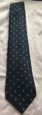 Paul Stuart Tie Navy Blue Yellow Dot Spotted Woven Texture 3 5/8” Dotted Italy - Image 1 of 3
