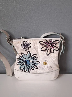 Bolso Bandolera Vintage COACH Blanco Floral Abeja Lona F10871 Foto 1 de 4