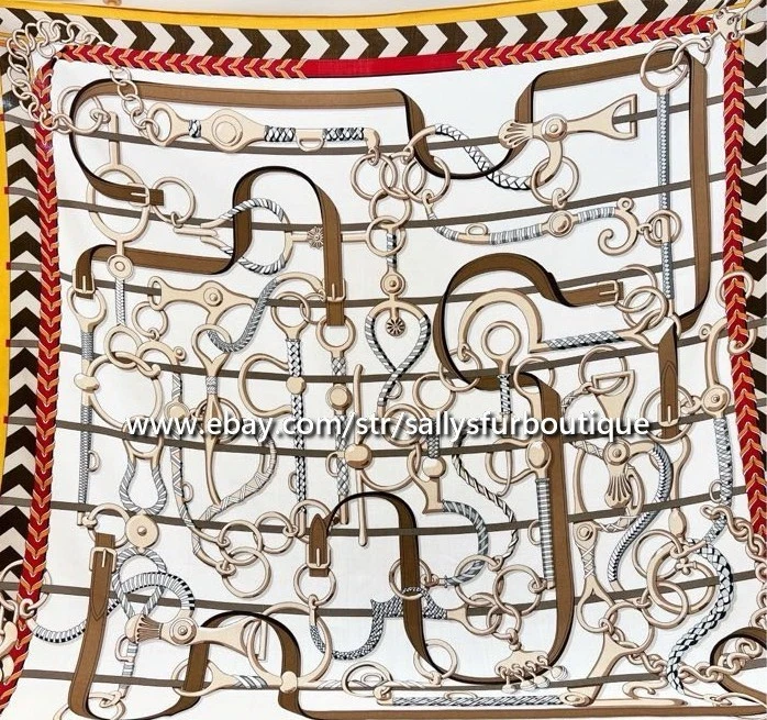 Sallys 70% Cashmere & 30% Silk Stole Chains Print Double Face Scarf Shawl 53" - Image 1 of 4