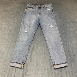 Gap Jeans Damen 27x25 Blau Denim Tapered Leg Distressed Mid Rise Bündchen Saum - Bild 1 von 17