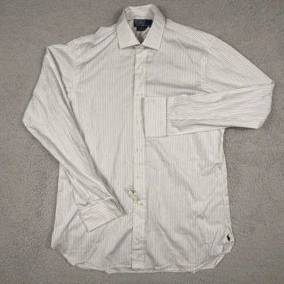 Camisa Polo Ralph Lauren Para Hombres 16 40-41 Blanco Azul Negro Rayas Estate Ajuste Personalizado Foto 1 de 4