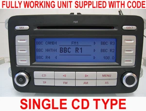VW RCD 300 MP3 STEREO RADIO CD GOLF MK5 PASSAT JETTA CADDY TOURAN WITH CODE - Picture 1 of 17