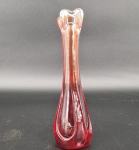 Vintage geschwungene Glas Vase rot & orange leuchtet Retro Mid Century Modern - Bild 1 von 12