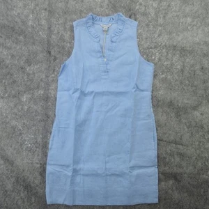 Tommy Bahama Two Palms Double Ruffle Dress Womens Small Light Blue Linen Pockets - Picture 1 of 15