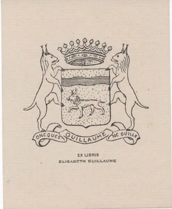 Ex-libris héraldique Elisabeth GUILLAUME - 20e siècle - Picture 1 of 1