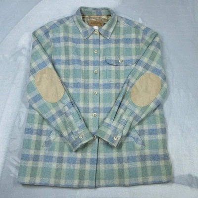 Pendleton Originals Jacket Women Large Blue Green Plaid Wool Lined Elbow Patches - Image 1 of 4