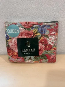 New Ralph Lauren Beach House Fuchsia Red Floral Ruffled Flat Sheet - Queen - Picture 1 of 5
