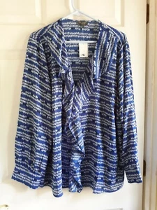THE LIMITED dress BLOUSE 2XL New w/Tag $79 Blue Scripted Jumble Ruffle - Picture 1 of 7