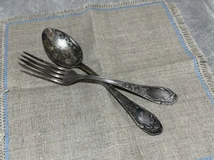 Juego de mesa vintage de 2 cuchara y tenedor de cuproníquel URSS original - Imagen 1 de 9