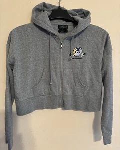 Stussy Hoodie Sweater Women's Small Full Zip Dbl Graphic 8 Ball Happy Face Cropd - Picture 1 of 11