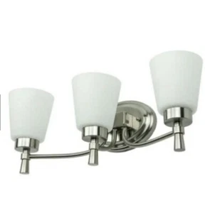 Faymart 45843 3-Light Brushed Nickel Vanity Light with Frosted Opal Glass Shade - Picture 1 of 3
