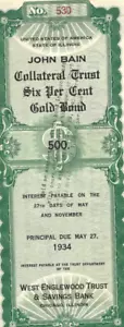 Rare John Bain Collateral Trust Gold Bond – 1934 Chicago Bank Scandal-Englewood - Picture 1 of 4
