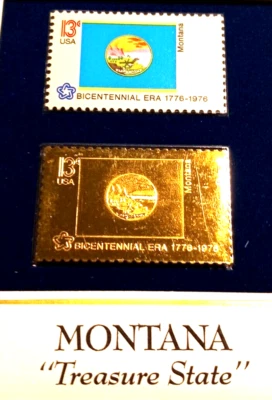 Bandera del Estado de Montana - Estado del Tesoro - Réplica de estampillas doradas de 22kt - Réplicas doradas Foto 1 de 3