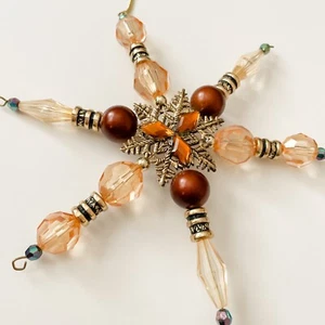 Vtg Plastic/Acrylic Beads Amber Green Snowflake Christmas Ornament - Picture 1 of 7