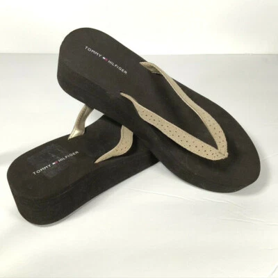 Sandalias Tommy Hilfiger Para Mujer 10M Marrón Plataforma Cuña Chanclas Zapatos Salón Foto 1 de 4