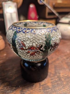 Chinesische, japanische Plique A Jour Cloissonne Glasschale Blasenauge Goldfisch 1930? - Bild 1 von 9