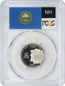 :2000-S S25C WASHINGTON NEW HAMPSHIRE QUARTER PCGS PR70DCAM CLAD R3 TOP POP - Picture 1 of 2
