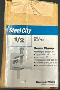 NUOVA scatola di (5) morsetti a C Steel City 1/2" asta filettata trave in ferro malleabile - Foto 1 di 7