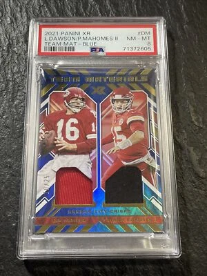 2021 Panini XR #TM-DM L.Dawson/Patrick Mahomes II Team Materials Blue PSA NM-MT8 - Image 1 of 4